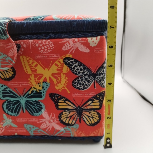 Large Butterfly Sewing Kit Storage Box - Red & Blue Fabric - Removable Organizer - Picture 13 of 15
